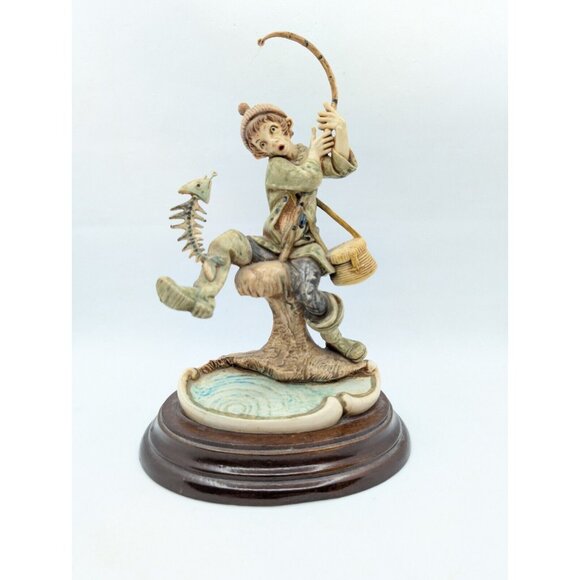 Vtg Fontanini Fisherman Fishing Figurine Wood Base 2002 Depose Italy 8.5" - Picture 4 of 16
